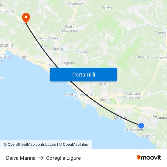 Deiva Marina to Coreglia Ligure map