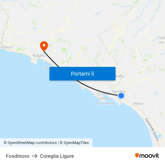 Fosdinovo to Coreglia Ligure map