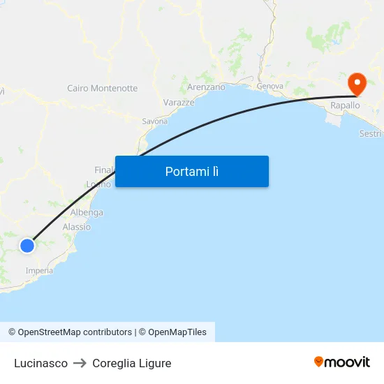 Lucinasco to Coreglia Ligure map