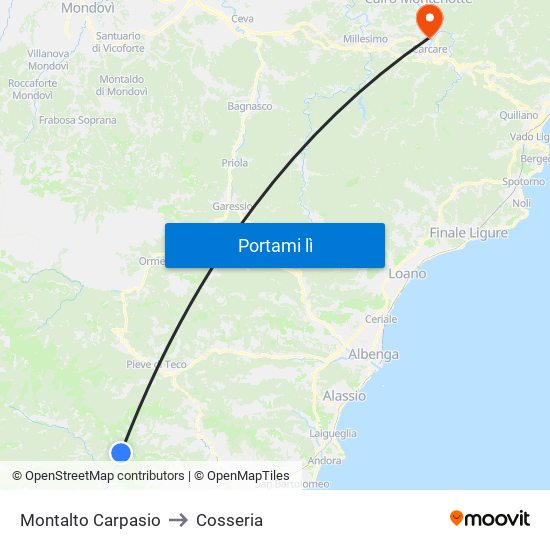 Montalto Carpasio to Cosseria map