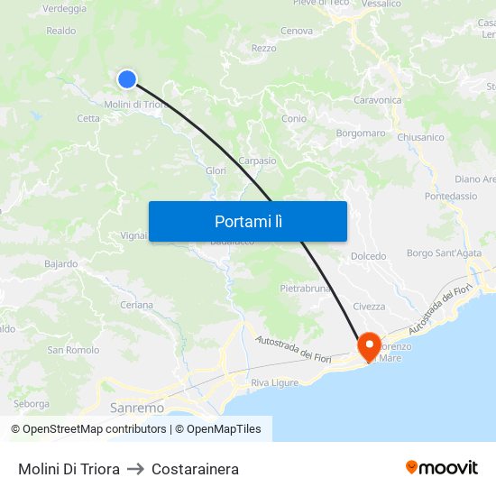 Molini Di Triora to Costarainera map