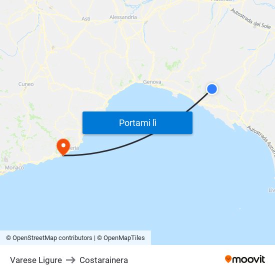 Varese Ligure to Costarainera map