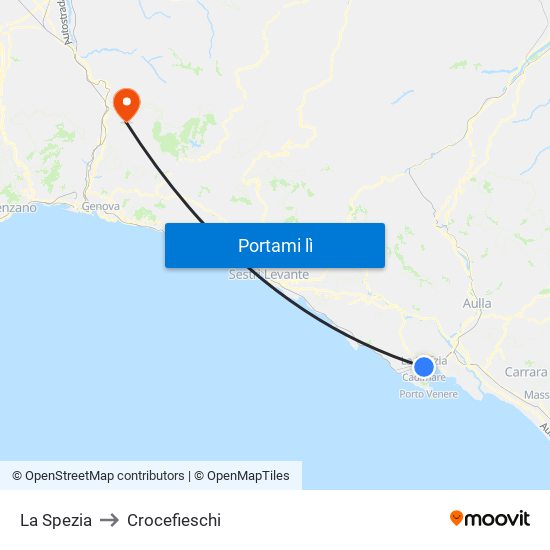 La Spezia to Crocefieschi map