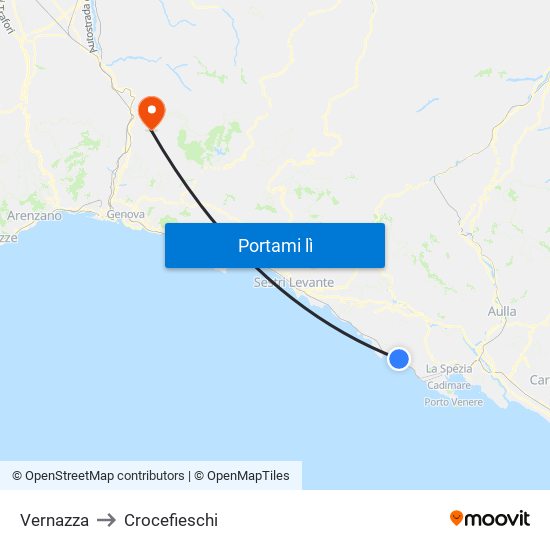 Vernazza to Crocefieschi map