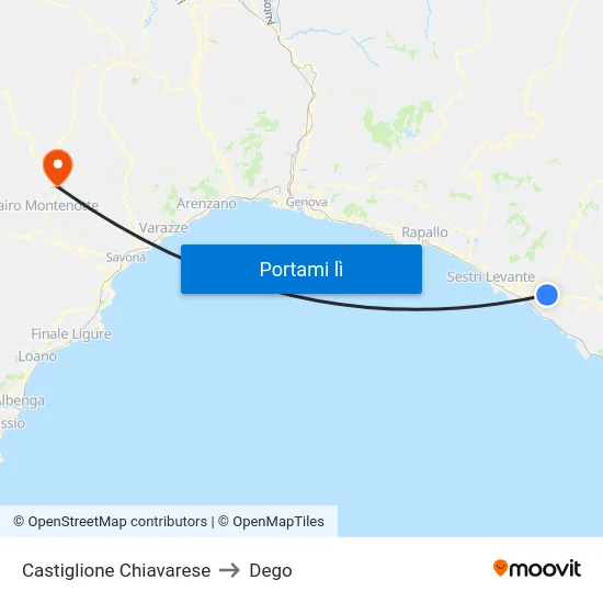 Castiglione Chiavarese to Dego map