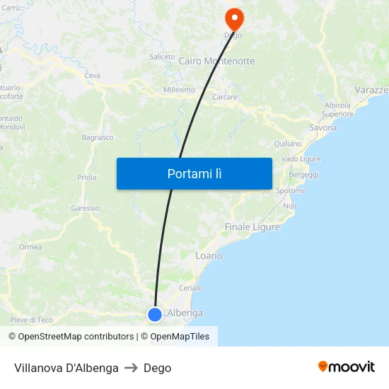 Villanova D'Albenga to Dego map