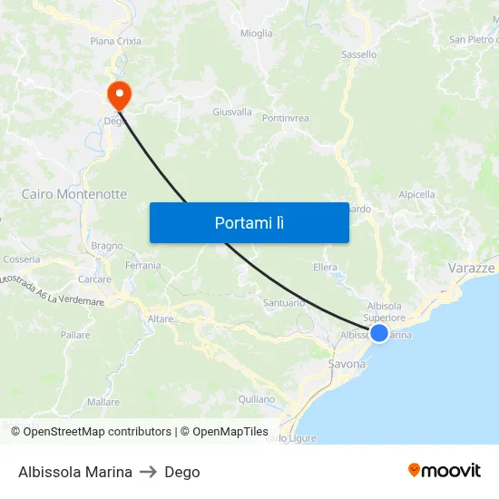 Albissola Marina to Dego map