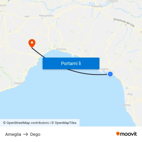 Ameglia to Dego map