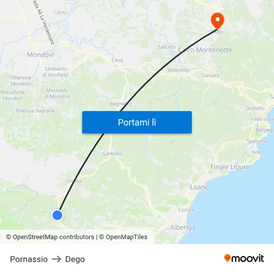 Pornassio to Dego map