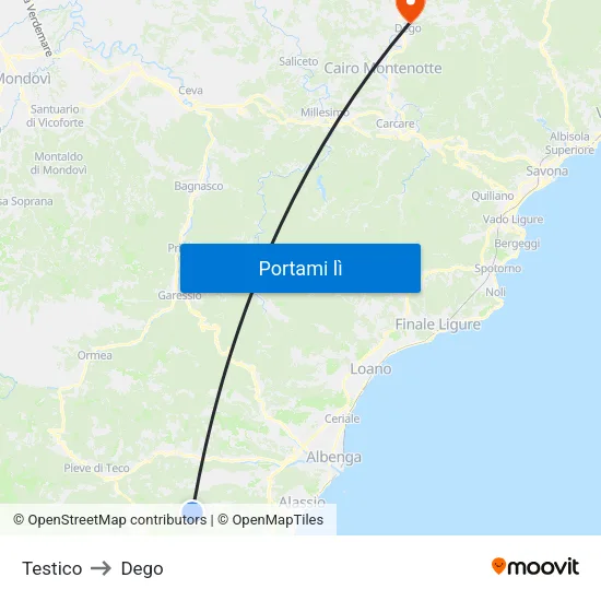 Testico to Dego map