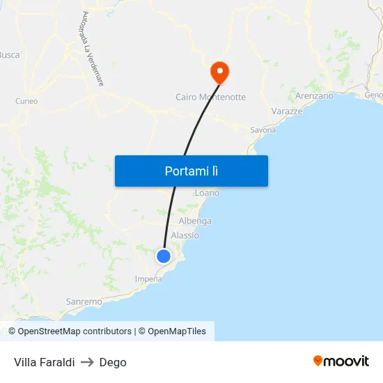 Villa Faraldi to Dego map