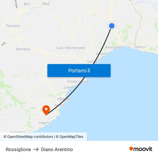 Rossiglione to Diano Arentino map