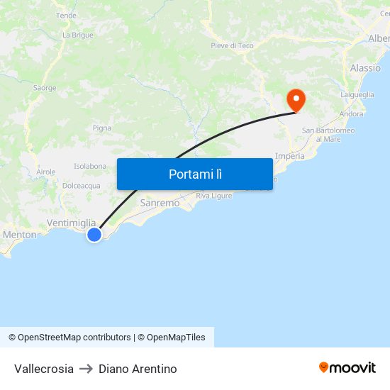 Vallecrosia to Diano Arentino map