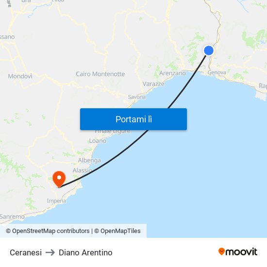 Ceranesi to Diano Arentino map