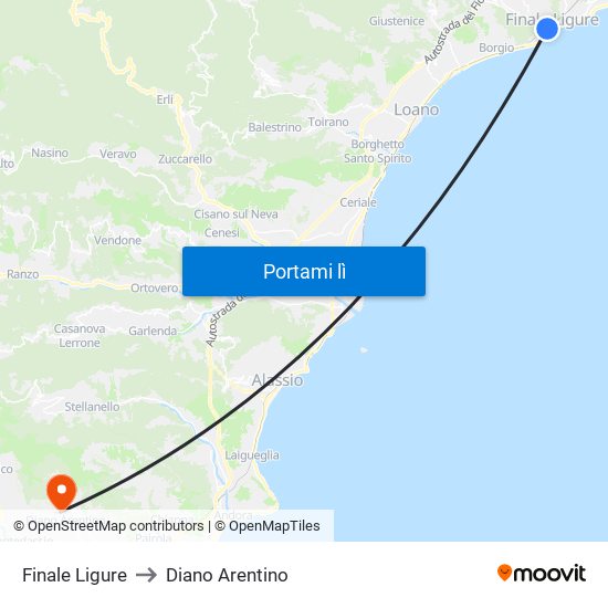 Finale Ligure to Diano Arentino map