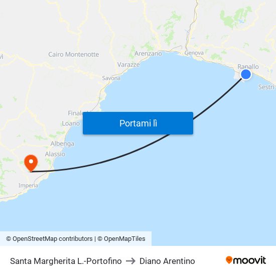 Santa Margherita L.-Portofino to Diano Arentino map
