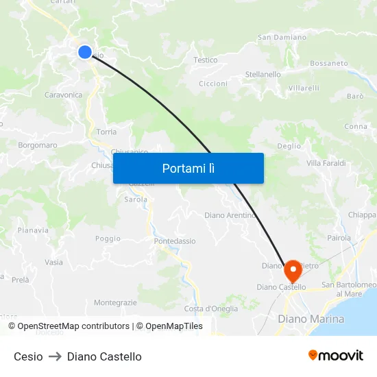 Cesio to Diano Castello map