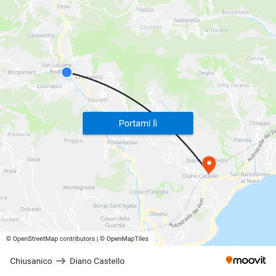 Chiusanico to Diano Castello map