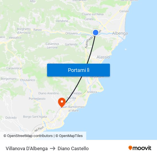Villanova D'Albenga to Diano Castello map