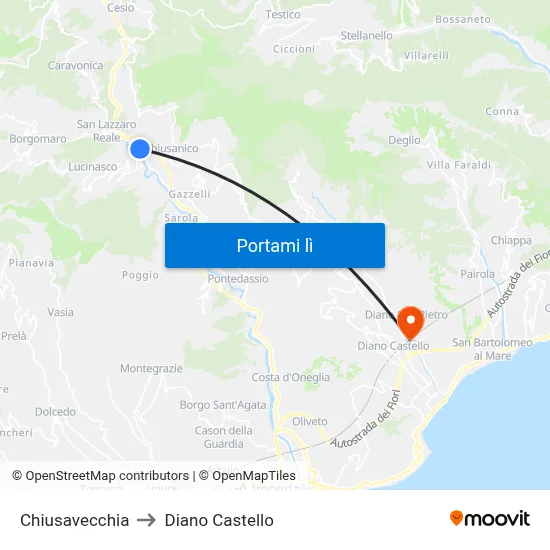 Chiusavecchia to Diano Castello map