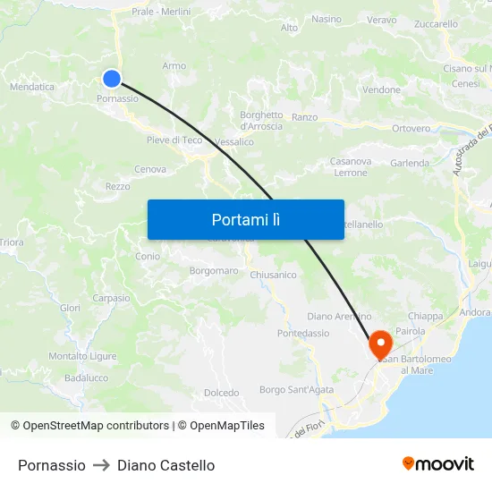 Pornassio to Diano Castello map