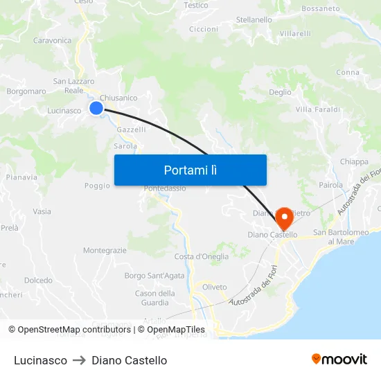 Lucinasco to Diano Castello map