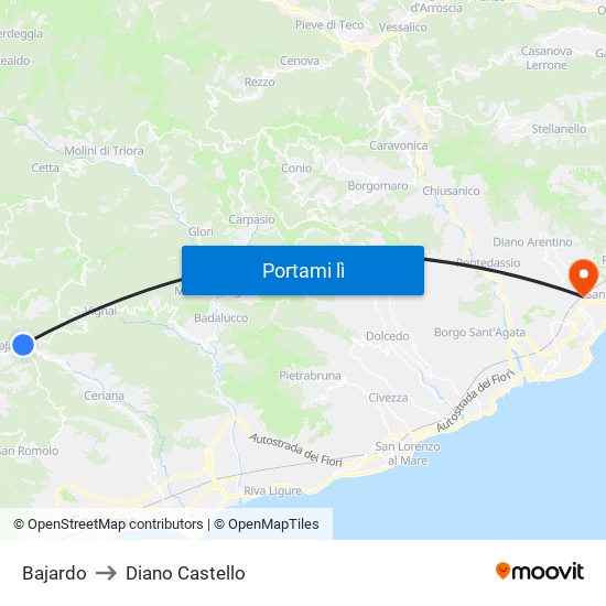 Bajardo to Diano Castello map