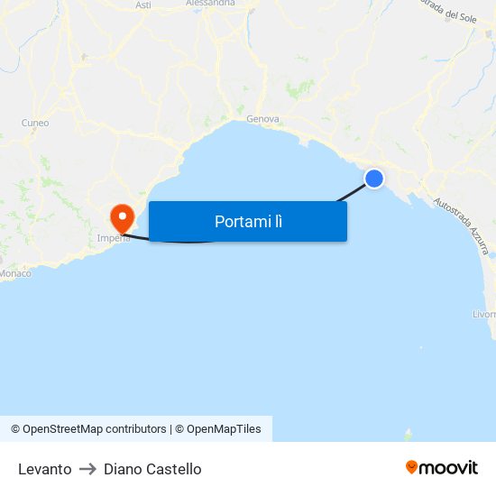 Levanto to Diano Castello map