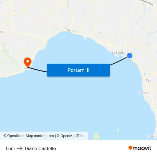 Luni to Diano Castello map