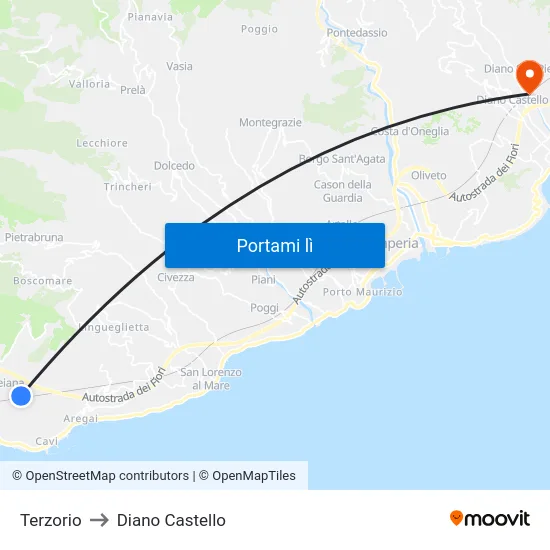 Terzorio to Diano Castello map