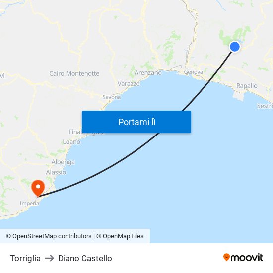 Torriglia to Diano Castello map
