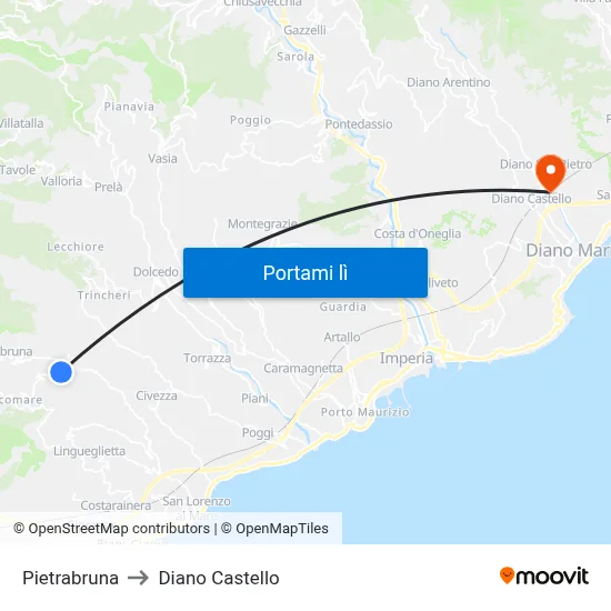 Pietrabruna to Diano Castello map