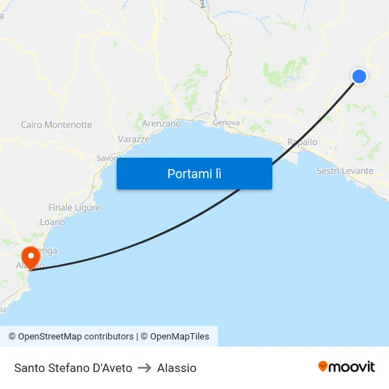 Santo Stefano D'Aveto to Alassio map