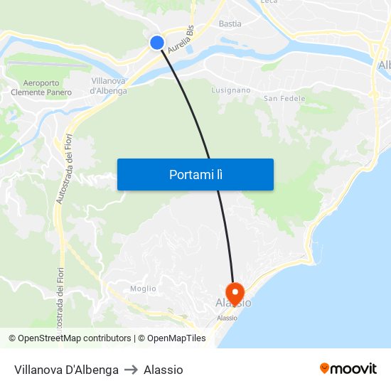 Villanova D'Albenga to Alassio map