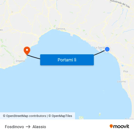 Fosdinovo to Alassio map