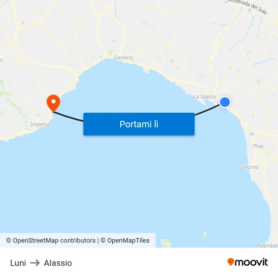 Luni to Alassio map