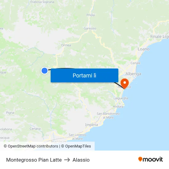 Montegrosso Pian Latte to Alassio map