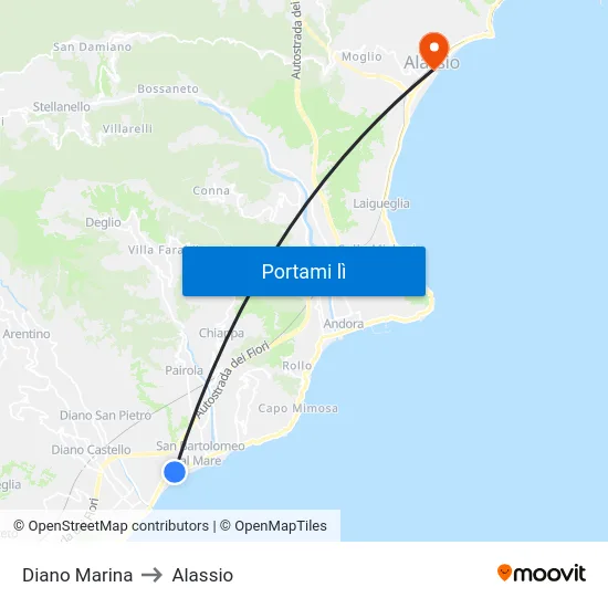 Diano Marina to Alassio map