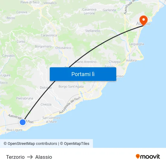 Terzorio to Alassio map