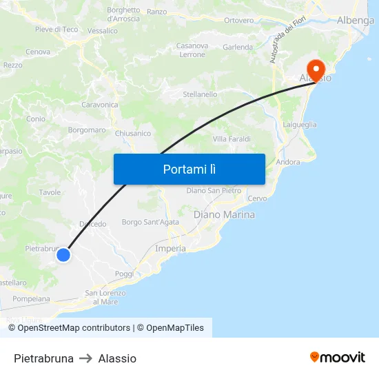 Pietrabruna to Alassio map