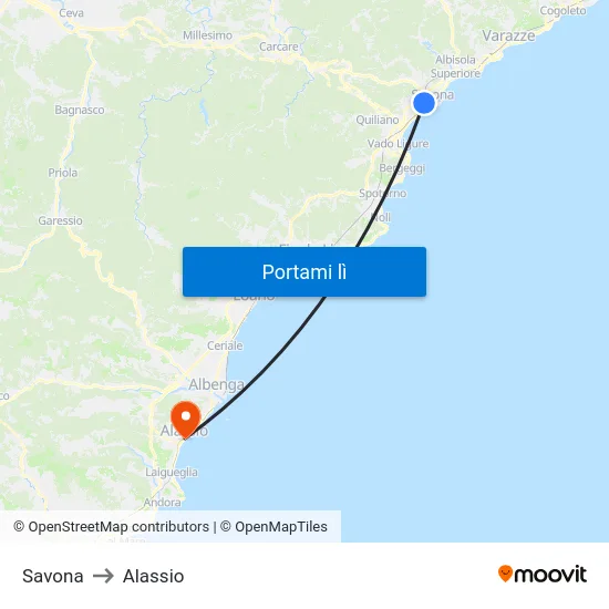 Savona to Alassio map