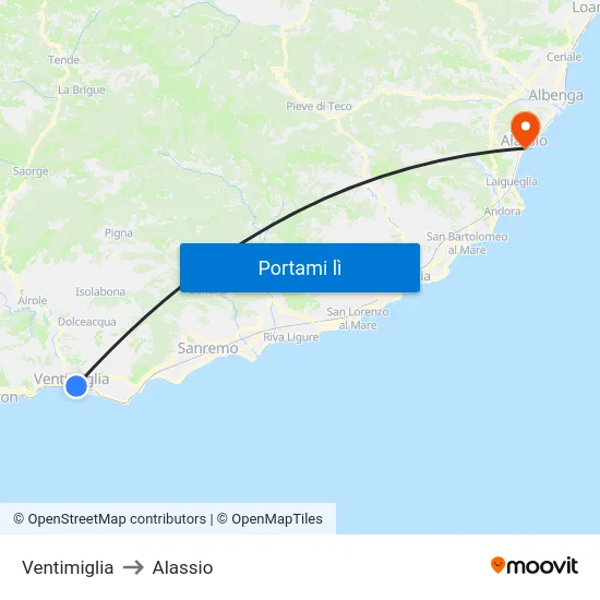 Ventimiglia to Alassio map