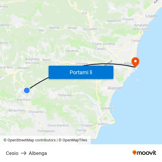 Cesio to Albenga map