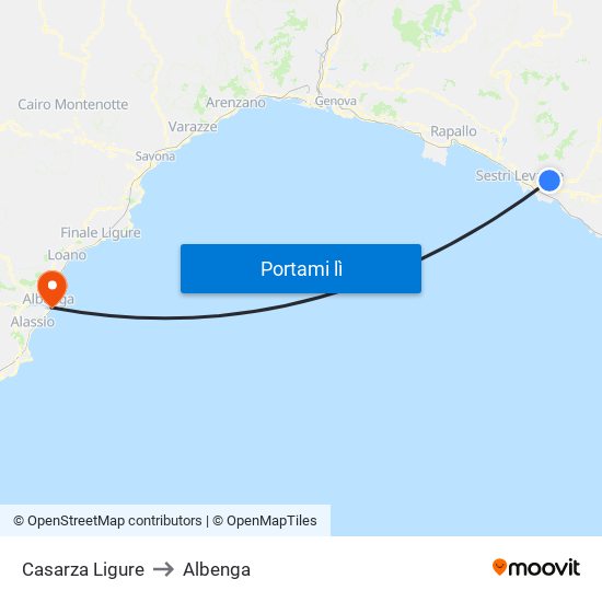 Casarza Ligure to Albenga map
