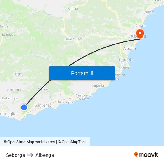 Seborga to Albenga map