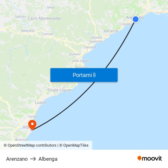 Arenzano to Albenga map