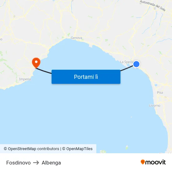 Fosdinovo to Albenga map