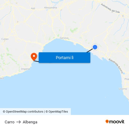 Carro to Albenga map