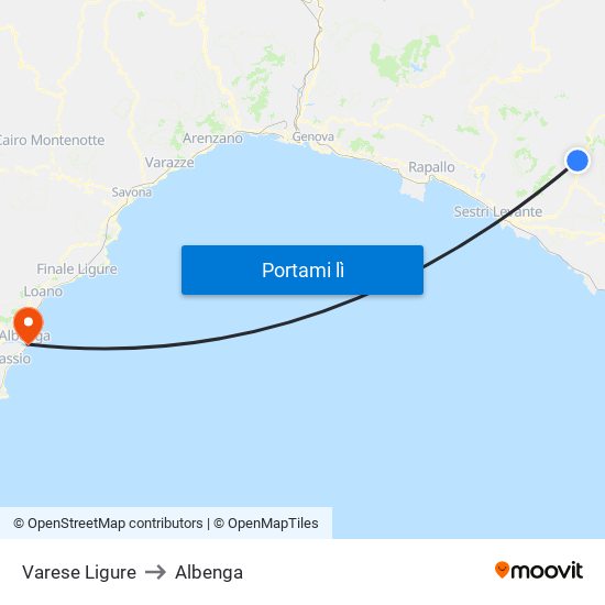 Varese Ligure to Albenga map