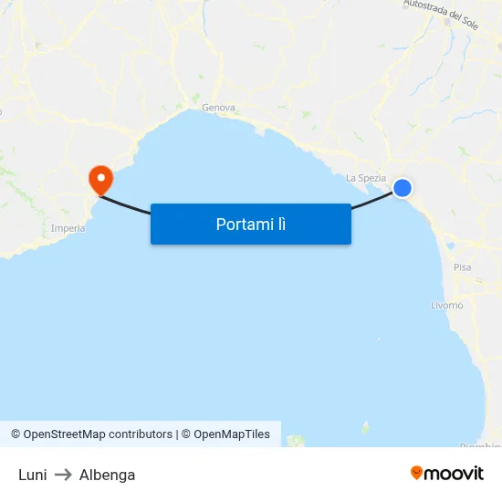 Luni to Albenga map